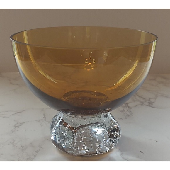 Vintage Bubble Base Small Amber Blown Glass Dessert Bowl Carl Erickson? 4.5" - Picture 1 of 5